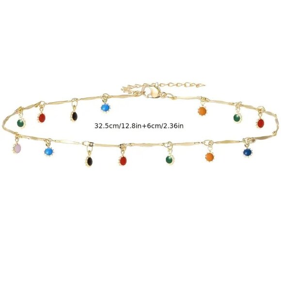 Necklace Choker Colorful Gemstone Boho Adjustable Dangle Stones Trendy Stylish - Picture 5 of 5